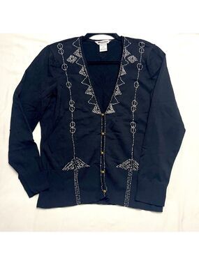 Vintage 80s Glam Beaded Rhinestone Cardigan Black M Petite